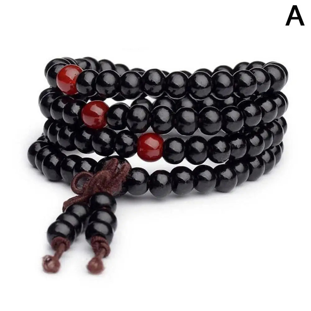 Chinese Style Small Leaf Red Sandalwood Buddhist Beads Multilayer Hand String Lacquer Bracelet Necklace Rosary Beads Men Women