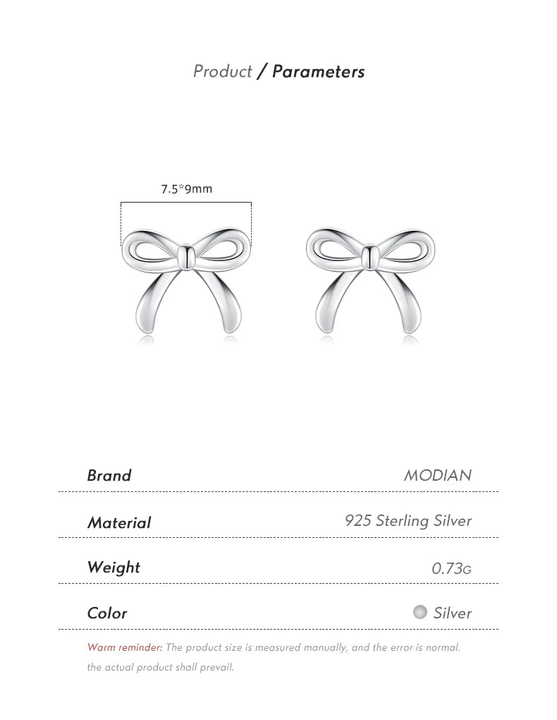 925 Sterling Silver Cute Simple Exquisite Bowknot Hypoallergenic Stud Earrings For Women Fine Jewelry Accessories