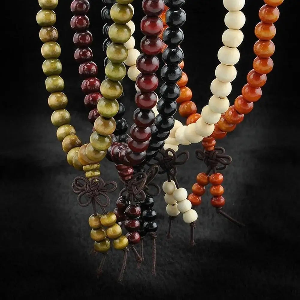 Chinese Style Small Leaf Red Sandalwood Buddhist Beads Multilayer Hand String Lacquer Bracelet Necklace Rosary Beads Men Women