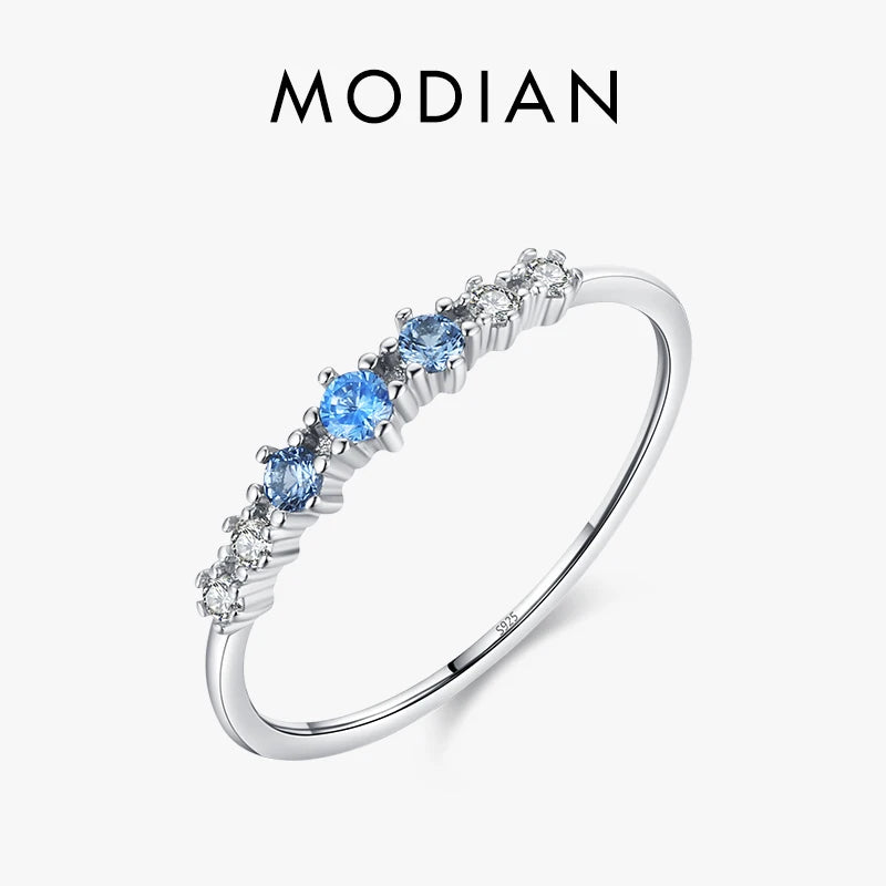 Modian 925 Sterling Silver Basic Stackable Fashion Thin Finger Ring Charm Blue Zirconia Crystal Rings For Women Fine Jewelry