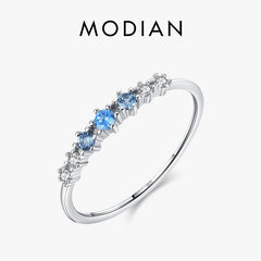 925 Sterling Silver Basic Stackable Fashion Thin Finger Ring Charm Blue Zirconia Crystal Rings For Women Fine Jewelry