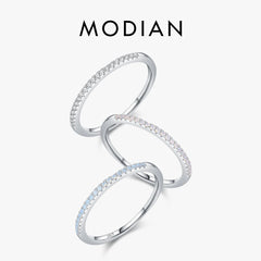 MODIAN 925 Sterling Silver Clear Opal Pink Blue Crystal CZ Stackable Rings Finger For Women Wedding Statement Fine Jewelry Gifts